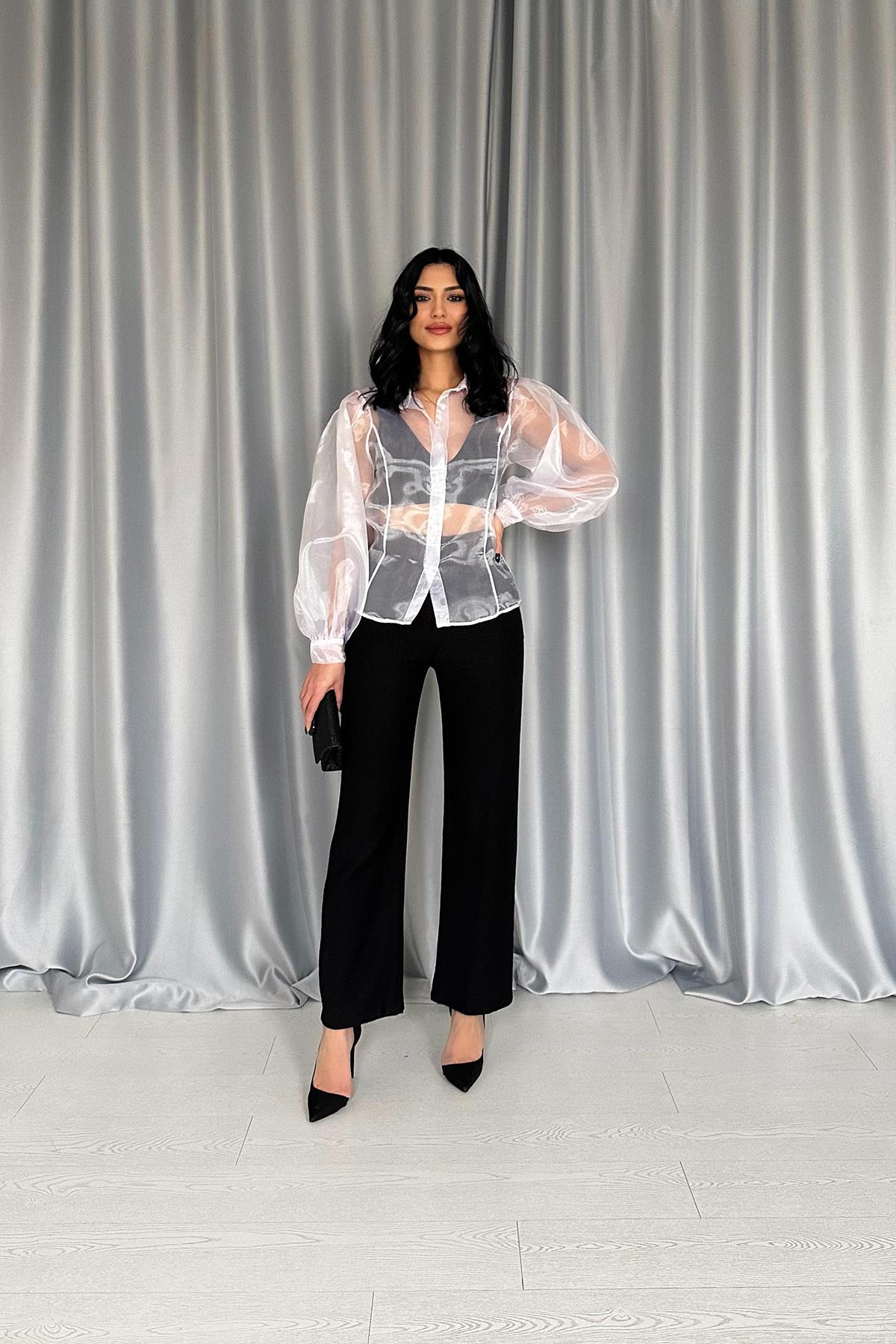 Toptan Siyah Yaka Bluz Ve Pantolon Siyah