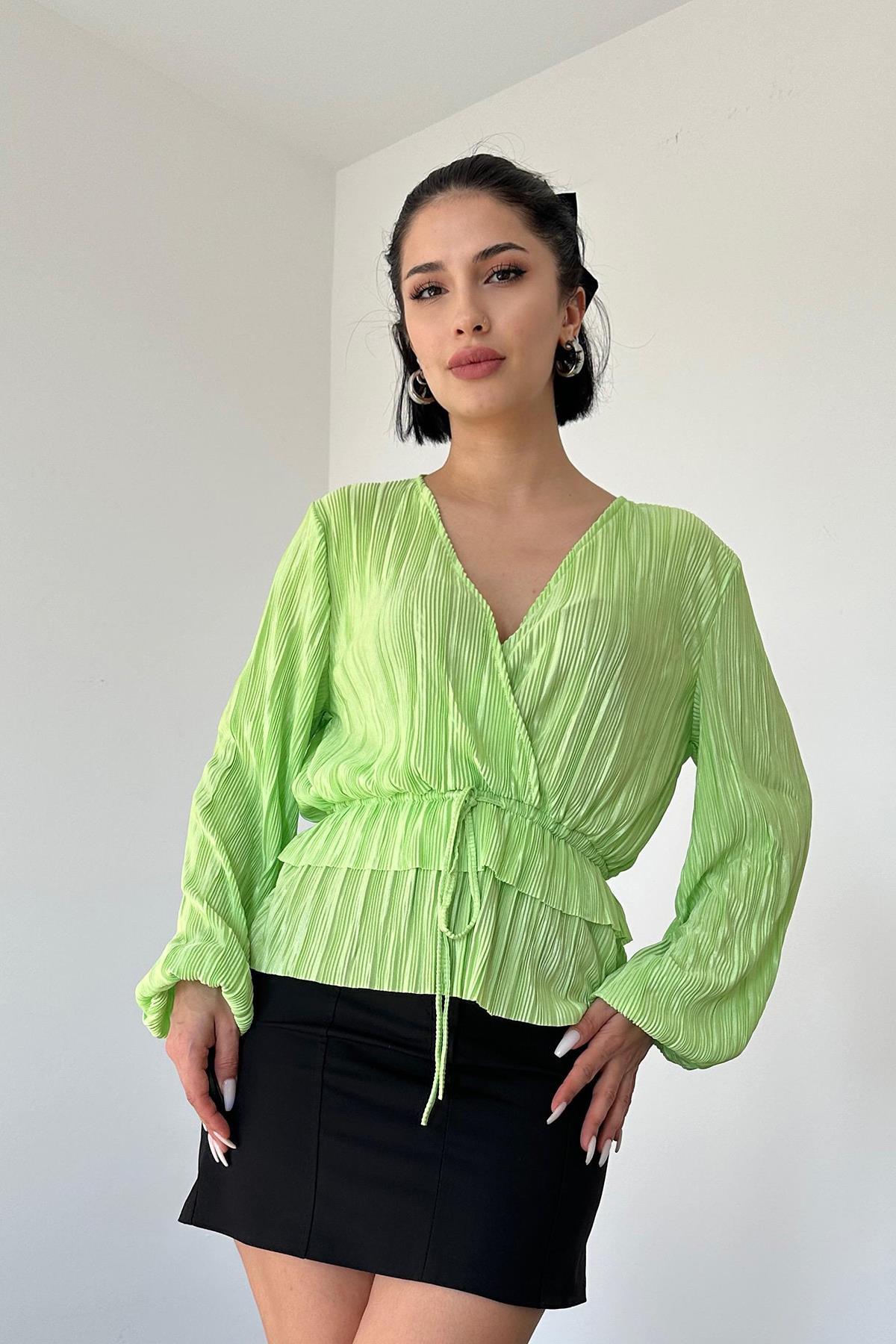 Wholesale Green Ruffle Blouse