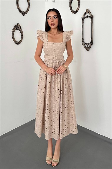 Beige Lace Embroidered Dress