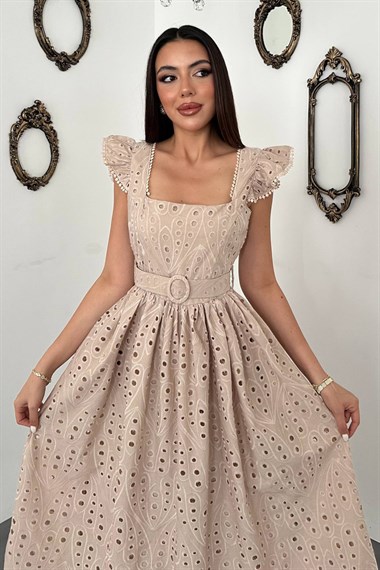 Beige Lace Embroidered Dress