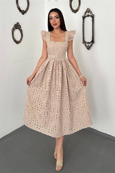 Beige Lace Embroidered Dress