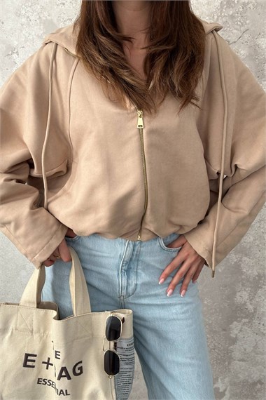 Beige Short Hooded Jacket