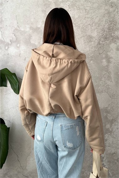 Beige Short Hooded Jacket