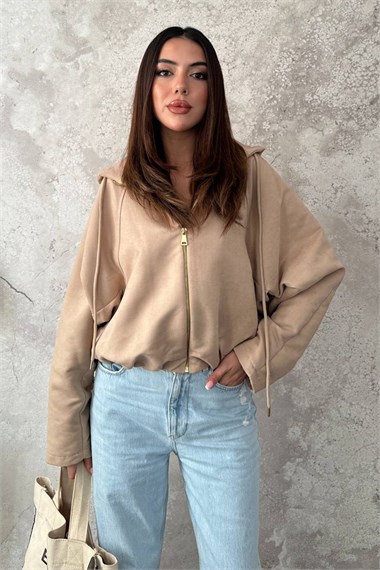 Beige Short Hooded Jacket