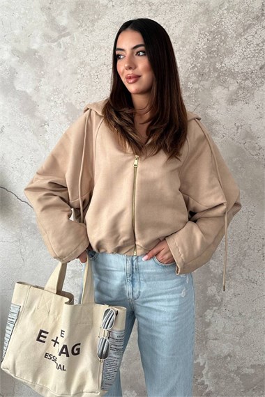 Beige Short Hooded Jacket
