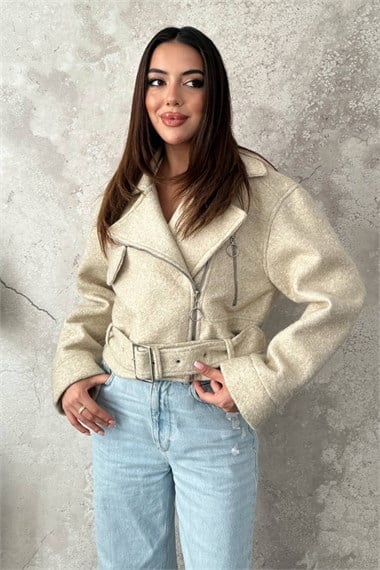 Beige Eyelet Cashmere Coat