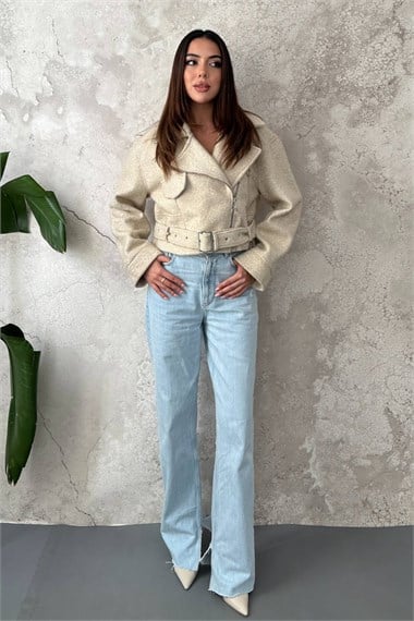 Beige Eyelet Cashmere Coat