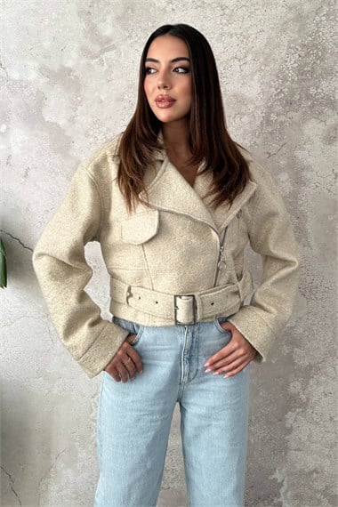 Beige Eyelet Cashmere Coat