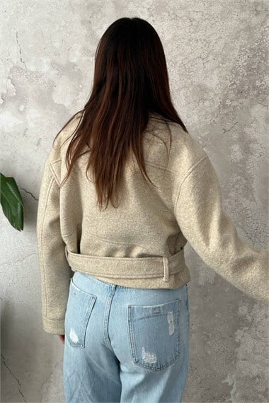 Beige Eyelet Cashmere Coat