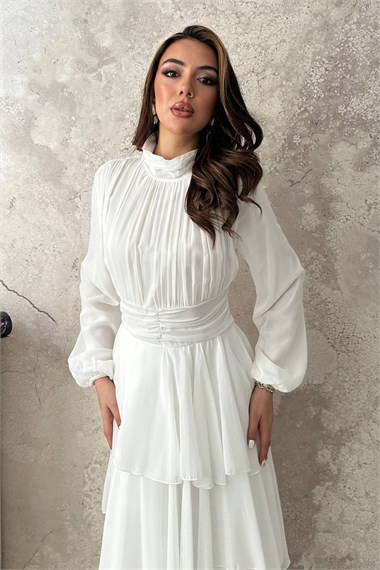 White Layered Dress with Waist Detail