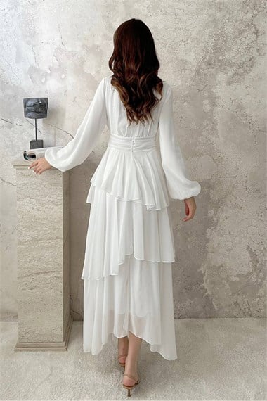 White Layered Dress with Waist Detail