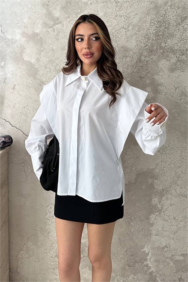 White Shirt with Banded Sleeves