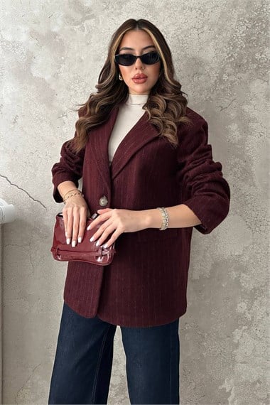Burgundy Striped Wool Jacket
