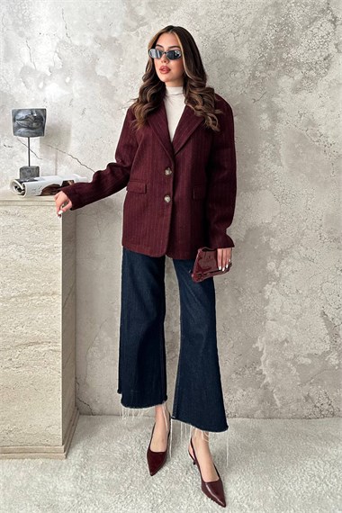Burgundy Striped Wool Jacket
