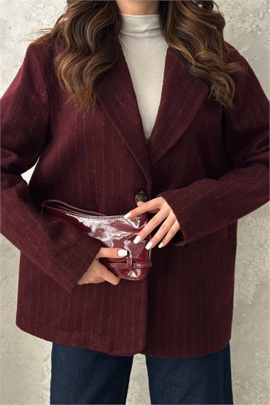 Burgundy Striped Wool Jacket