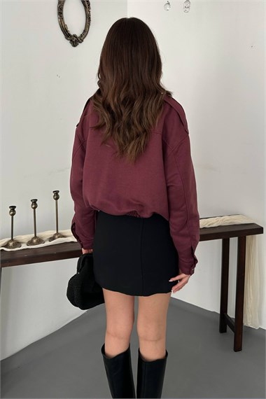 Burgundy Stand-Collar Short Jacket