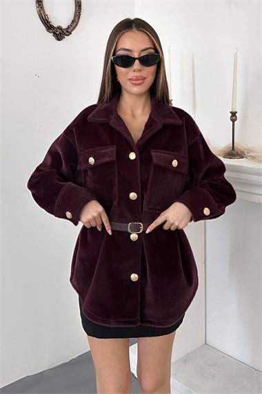 Burgundy Cashmere Shirt With Gold Buttons