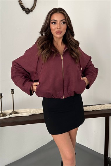Burgundy Short Hooded Jacket