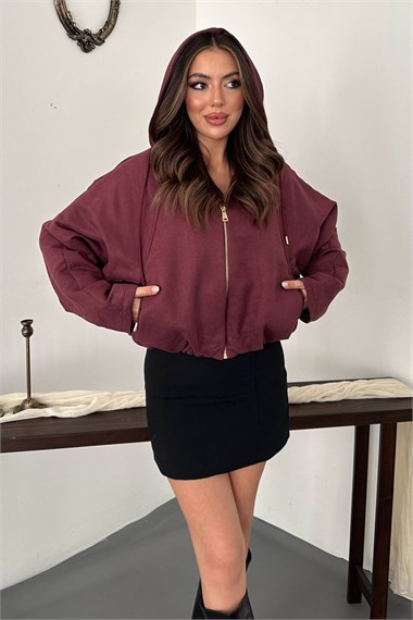 Burgundy Short Hooded Jacket