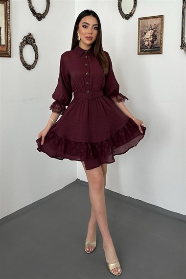 Burgundy Lace Dress With Button Front