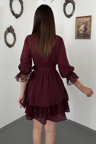 Burgundy Lace Dress With Button Front