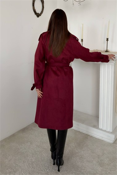 Bordo Reglan Kollu Süet Trençkot