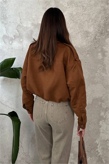 Camel Stand-Up Collar Short Jacket