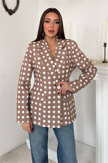 Camel Puantiyeli Blazer Ceket