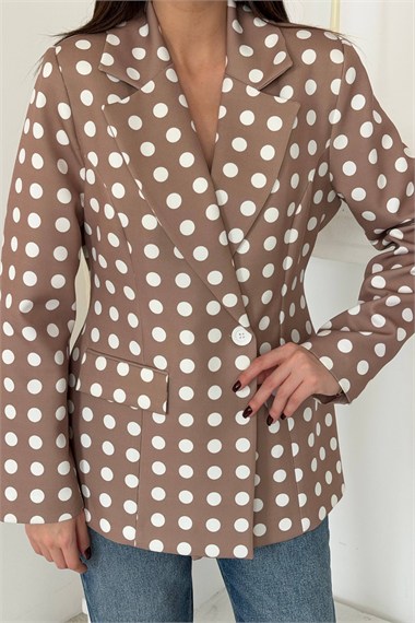Camel Puantiyeli Blazer Ceket