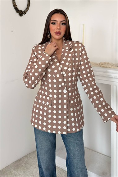 Camel Puantiyeli Blazer Ceket