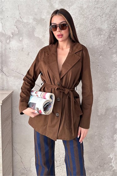 Camel Suede Tie-Up Jacket