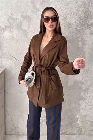 Camel Suede Tie-Up Jacket