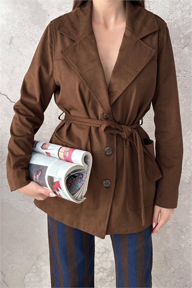 Camel Suede Tie-Up Jacket