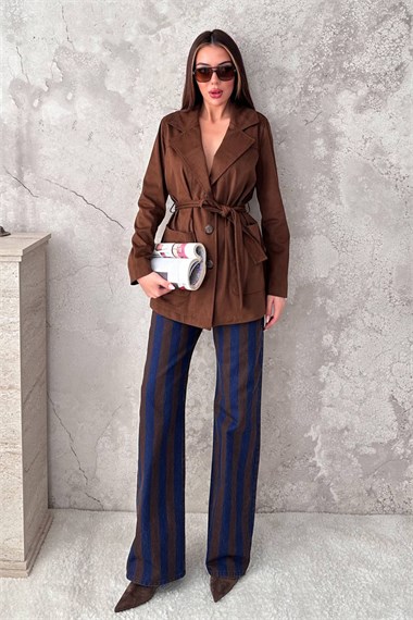 Camel Suede Tie-Up Jacket