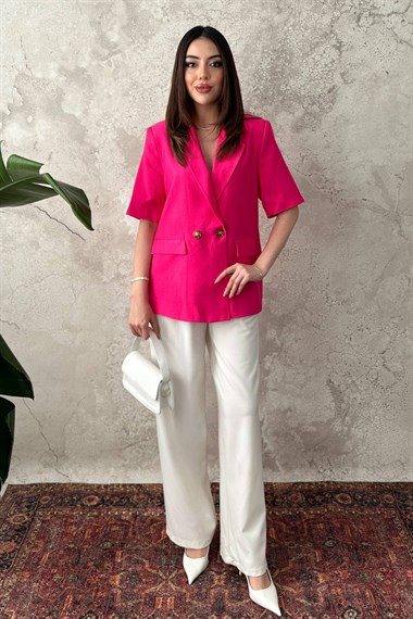 Fuchsia Two-Button Short-Sleeve Jacket