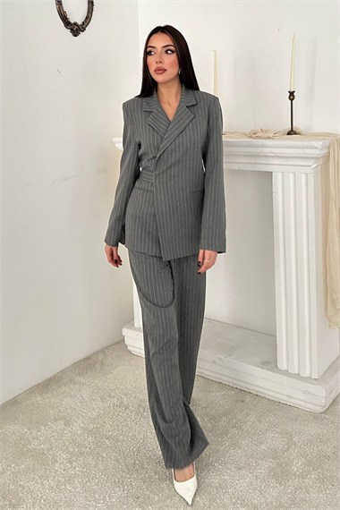 Gri Blazer Ceket Pantolon Takım