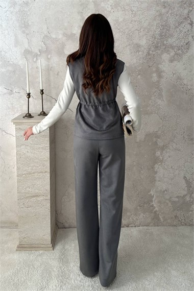 Gray Suede Vest And Trousers Set