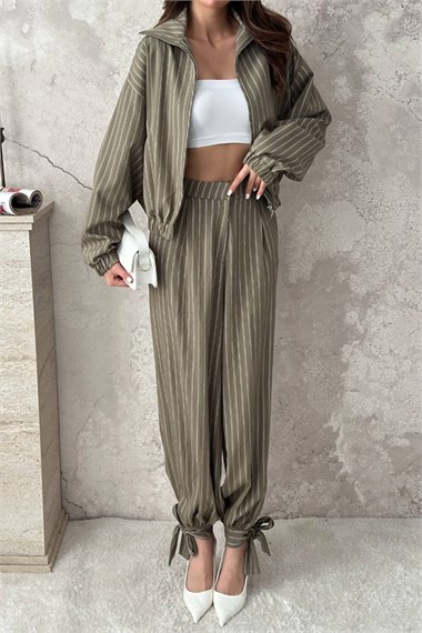 Khaki Striped Two-Piece Set