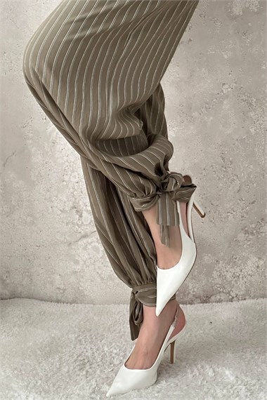 Khaki Striped Two-Piece Set