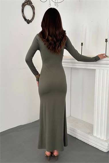 Khaki Body-Hugging Long Dress