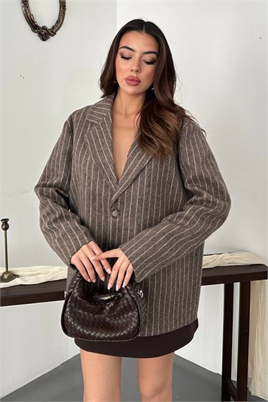 Brown Striped Wool Jacket