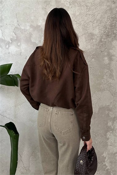 Brown Stand-Collar Short Jacket