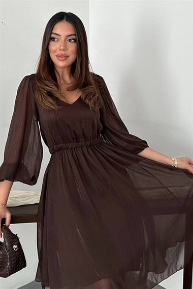 Brown Shimmering Asymmetrical Dress