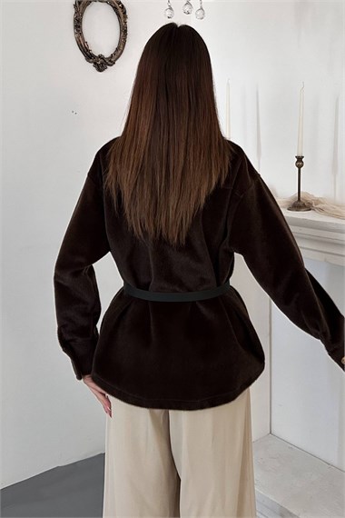 Brown Cashmere Shirt With Gold Buttons