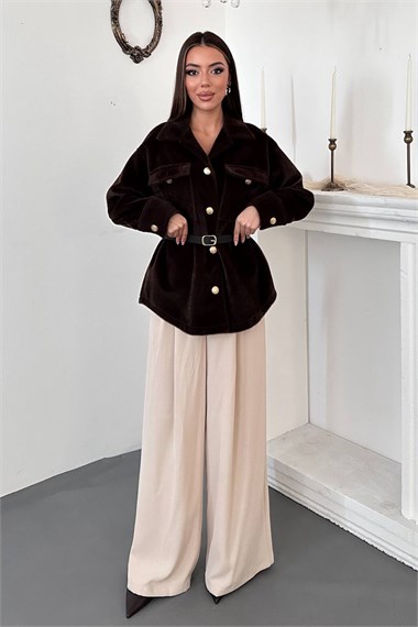 Brown Cashmere Shirt With Gold Buttons