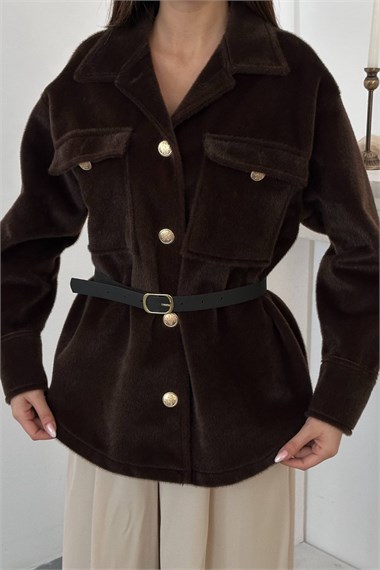 Brown Cashmere Shirt With Gold Buttons