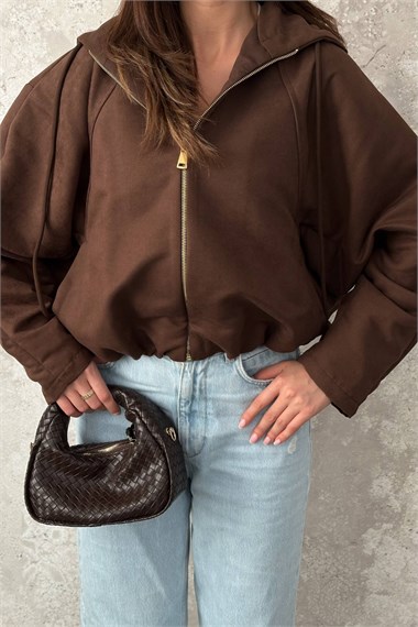 Brown Short Hooded Jacket