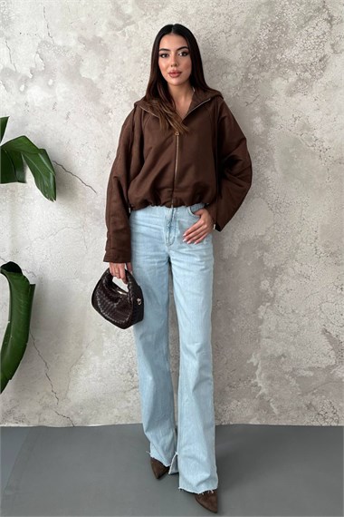 Brown Short Hooded Jacket