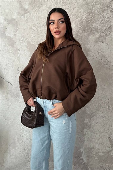 Brown Short Hooded Jacket