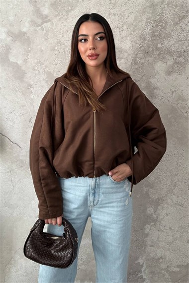 Brown Short Hooded Jacket